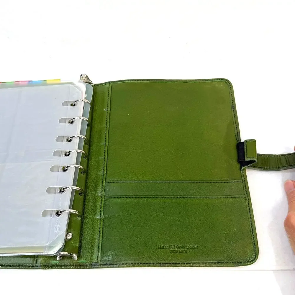 Vtg Franklin Covey Full Grain Italian Leather 7 Ring Binder Notebook Olive Green